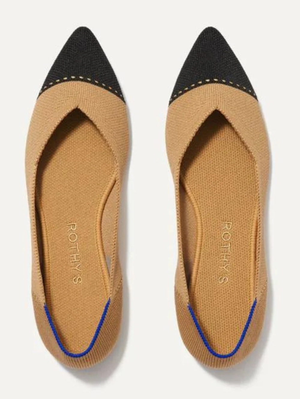 Rothy’s The Point Toe Camel Tan Brown Black Captoe Shoes Ballet Flats
